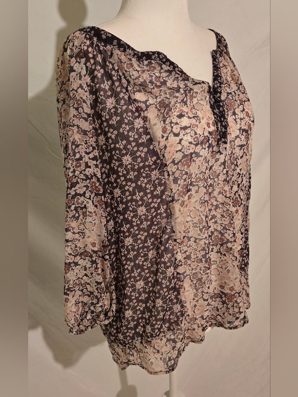 Maurices Sheer Floral Blouse in Blush and Brown